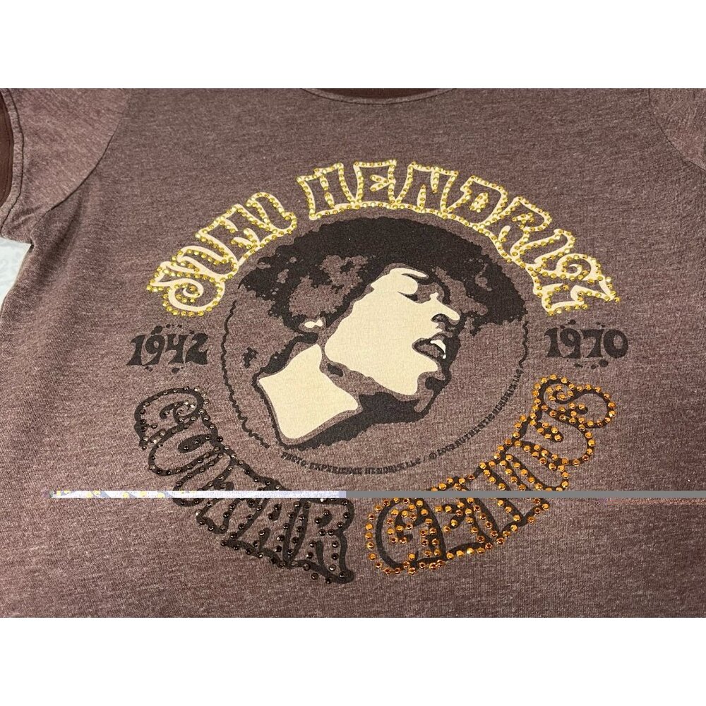Jimi Hendrix Experience Women’s M Graphic Tee Rhinestone Brown - Picture 2 of 5